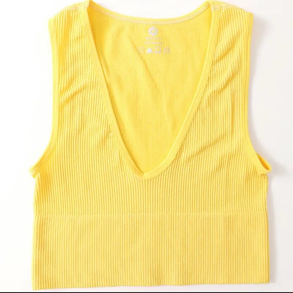 Yellow Ribbed V-Neck Crop Top